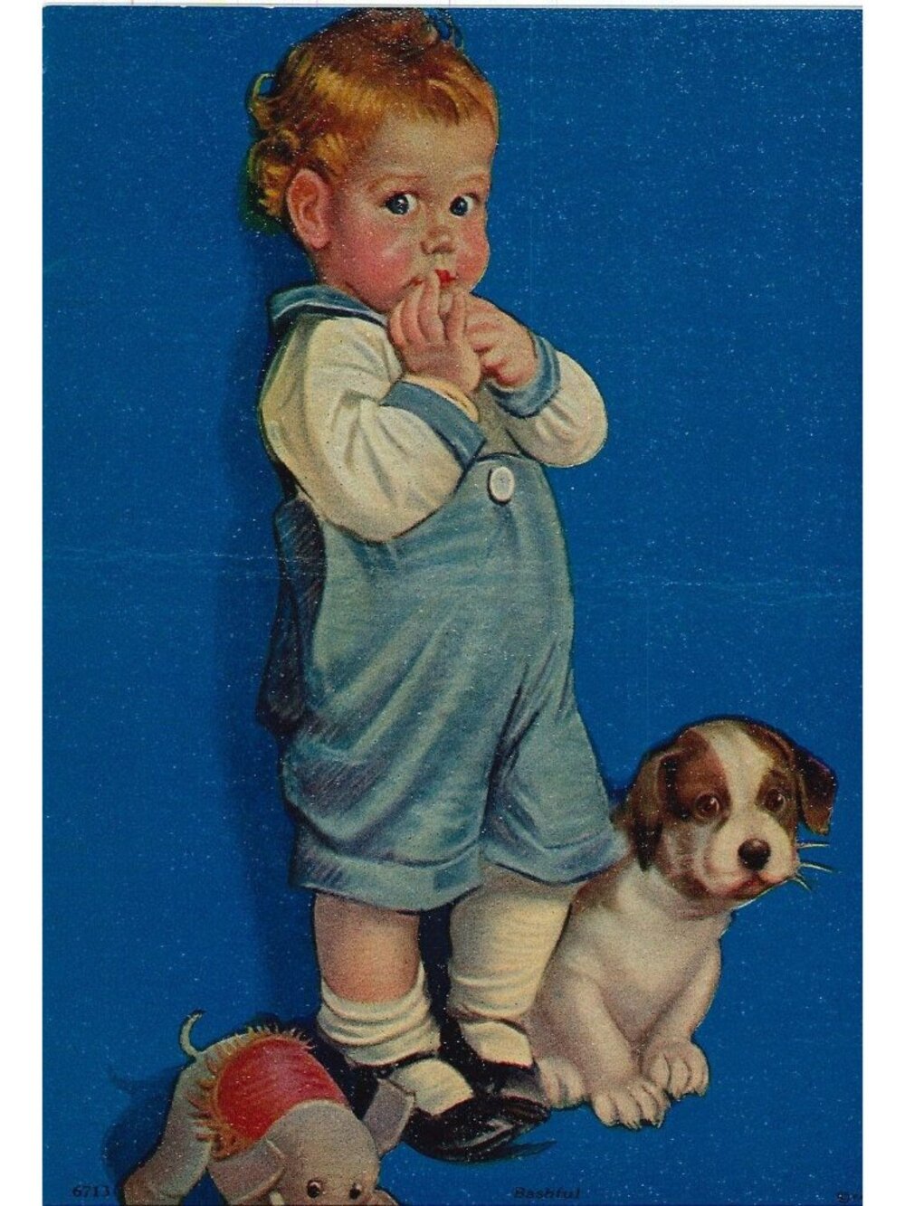 🎨 2 for $20 🎨 Vintage Calendar Print "Bashful" Little Boy and Puppy 6x8
